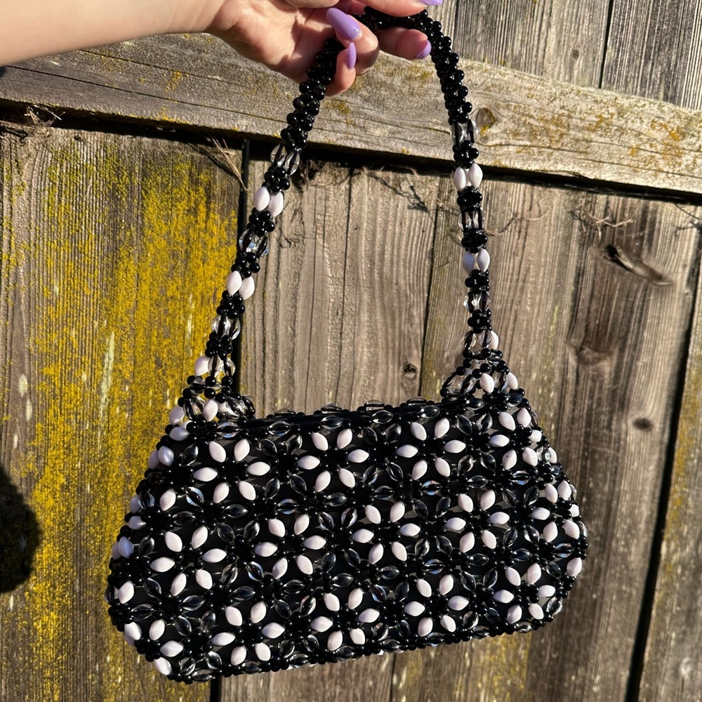 Small Beaded Black & White Purse